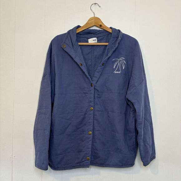 Amuse Society/Revolve S/M Quilted Jacket Blue Oversized Beachy Soft Cotton - Picture 3 of 13